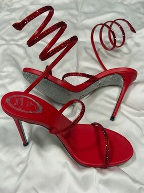 Rene Caovilla Red Crystal Spiral Wrap Stilettos